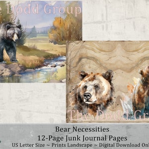 Bear Necessities Junk Journal Kit Printable Background Pages Paper Instant Download PDF Digital Art Scrapbook Supplies DIY Craft  Gift Art