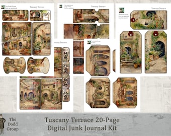Tuscany Terrace Complete 20-Page Junk Journal Kit Digital Download Paper Ephemera Scrapbook Art Gift Craft Supply Tags Cards Pockets PDF