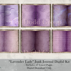 Lavender Lady Junk Journal 27 Lined Papers Landscape Prints Borderless PDF Instant Digital Download Stationary Scrapbook Craft Supply Design