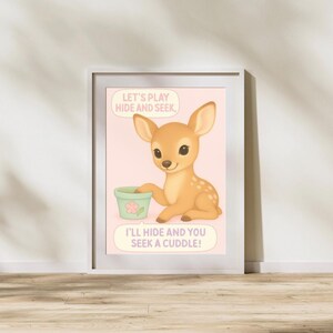 Póster infantil de ciervos – Póster infantil de animales kawaii – Descarga digital – Imprimible de escondite – Decoración para habitación de bebé