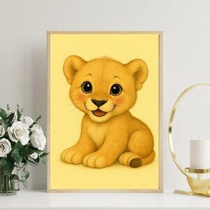 Póster infantil de cachorro de león – Póster infantil de animales kawaii – Descarga digital – Imprimible de escondite – Decoración para habitación de bebé