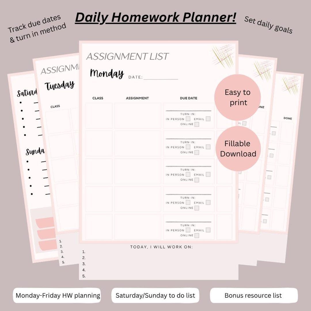 Student Homework Planner and BONUS Resource Planner- ADHD Friendly - Etsy
