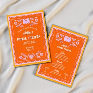 Final Fiesta Bachelorette Invitation Template, Editable Canva Mexican Themed Girls Weekend Itinerary, Fiesta Bach Party Invite