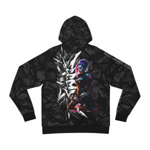 Stylish Urban Hoodie, Cyberpunk Fashion Sweater, Graphic Sweatshirt, Trendy Outerwear, AOP Pullover, Streetwear Apparel