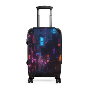 Urban Nightscape Luggage - Stylish Travel Suitcase, Neon City Design, Perfect for Adventurers, Travelers, Gifts for Explorers