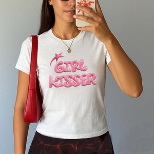 Girl kisser baby tee, Pride Baby Tee, Subtle Pride Shirt, Lesbian Pride Shirt, Queer Crop Top, WLW Shirt, Sapphic Shirt, LGBT Shirt, lesbian
