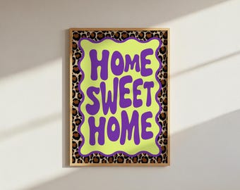 Estampado de leopardo: Arte ondulado "Hogar, dulce hogar" (Descarga digital, archivo PNG A4)