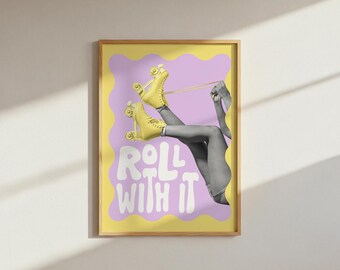 Wavy Rollerskates Print: Funky Roll With It Dopamine Decor (Digital Download A4 PNG File)