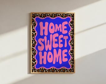 Arte de pared con estampado de leopardo divertido 'Hogar, dulce hogar' (Descarga digital)