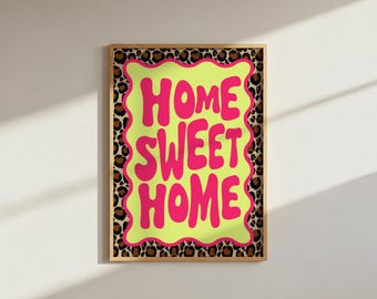 Estampado de leopardo: Arte ondulado "Hogar, dulce hogar" (Descarga digital, archivo PNG A4)