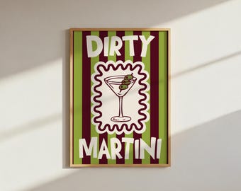 Arte mural de cóctel Dirty Martini: Decoración de rayas con un toque moderno (Descarga digital, archivo PNG A4)