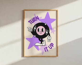 Turn It Up : Vinyl Record Funky Cartoon Wall Art (digital download jpeg)