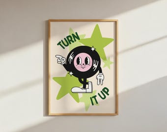 Turn It Up : Vinyl Record Funky Cartoon Wall Art (digital download jpeg)