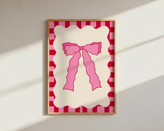 Funky Wavy Bow Print Pink & Red Dopamine Decor (Digital Download A4 PNG File)