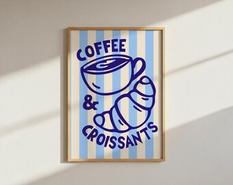 Funky striped Print: Coffee & Croissants (Digital Download A4 PNG File)