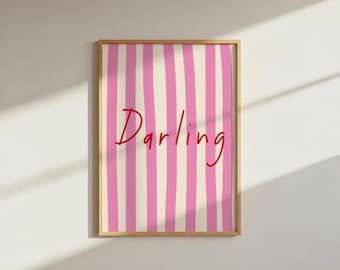 Funky striped darling summer spring pink wavy drawing digital download wall art