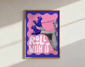 Wavy Rollerskates Print: Funky Roll With It Dopamine Decor (Digital Download A4 PNG File)