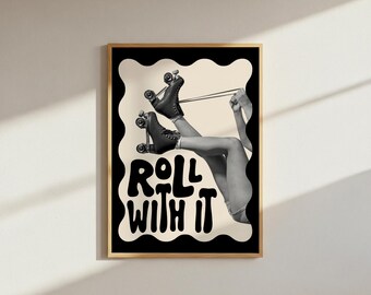 Wavy Rollerskates Print: Funky Roll With It Dopamine Decor (Digital Download A4 PNG File)