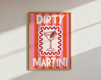 Arte mural de cóctel Dirty Martini: Decoración de rayas con un toque moderno (Descarga digital, archivo PNG A4)