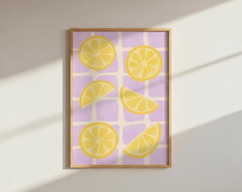 Funky lemons kitchen pink | digital download wall print art poster | dopamine decor funky