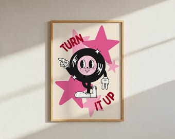 Turn It Up : Vinyl Record Funky Cartoon Wall Art (digital download jpeg)