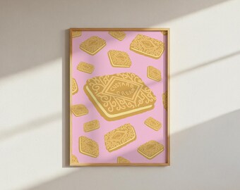 Funky biscuit custard cream cookie drawing digital download wall art dopamine decor