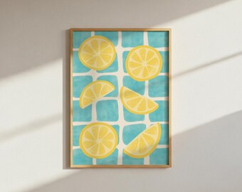 Funky lemons kitchen pink | digital download wall print art poster | dopamine decor funky