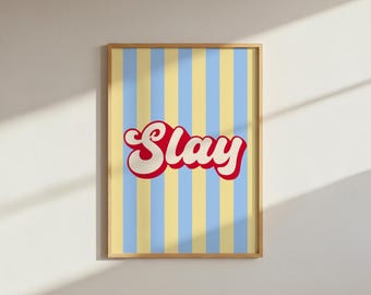 Estampado de lazo de rayas con estilo: eslogan retro, decoración de dopamina (descarga digital, archivo PNG A4)