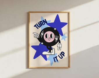 Turn It Up : Vinyl Record Funky Cartoon Wall Art (digital download jpeg)
