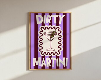 Arte mural de cóctel Dirty Martini: Decoración de rayas con un toque moderno (Descarga digital, archivo PNG A4)