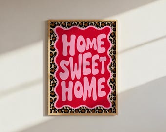 Leopard Print Home Sweet Home Art: Funky Wavy Decor (Digital Download A4 PNG File)