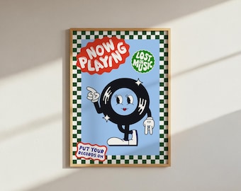 Funky retro checkerboard record digital download wall art