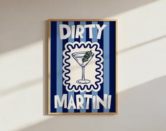 Arte mural de cóctel Dirty Martini: Decoración de rayas con un toque moderno (Descarga digital, archivo PNG A4)