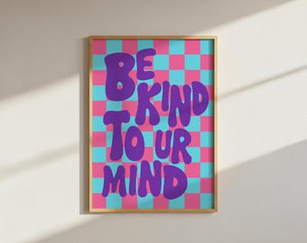 Funky Checkerboard Print: Be Kind Slogan, Pink & Red (Digital Download A4 PNG File)