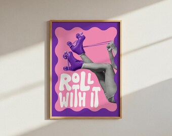 Wavy Rollerskates Print: Funky Roll With It Dopamine Decor (Digital Download A4 PNG File)