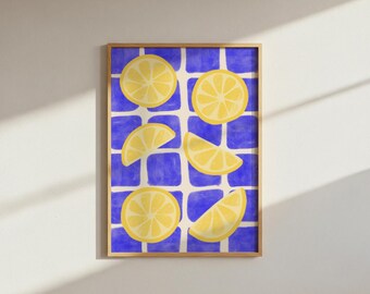 Funky lemons kitchen | digital download wall print art poster | dopamine decor funky