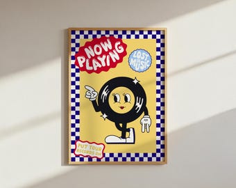 Funky retro checkerboard record digital download wall art