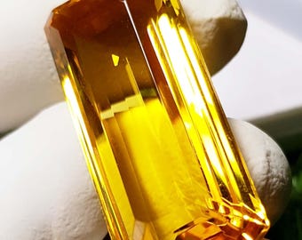 56CT Faceted Yellow Citrine Pendant: Square Cut Gemstone, 16x36x10mm