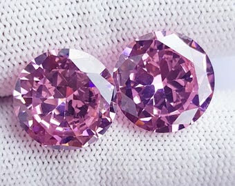 Coppia di pietre preziose di zircone rosa taglio rotondo: zircone brasiliano naturale, 20 ct (15x15x8 mm)