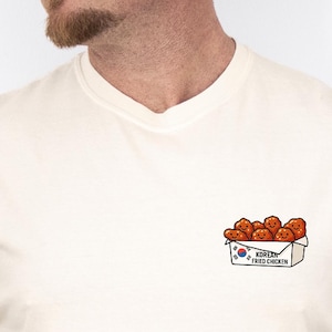 Korean Fried Chicken T-Shirt – Cute Smiley KFC-Inspired Korean Food Tee, 3&quot;x3&quot; Minimalist Icon Art Style Unisex Heavyweight Shirt
