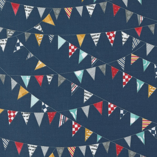 Vintage Bunting Navy 55652-13 by Sweetwater for Moda Fabrics. Sold in 1/2 yard increments cut as one continuous piece.