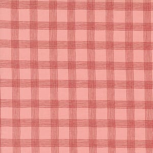 May include: A pink and red checkered fabric with a subtle texture. The fabric has a fine, even weave and a soft, slightly faded appearance.