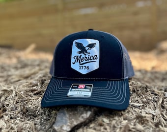 Custom 'Merica' Richardson 112 Trucker Hat: Personalized Leather Patch