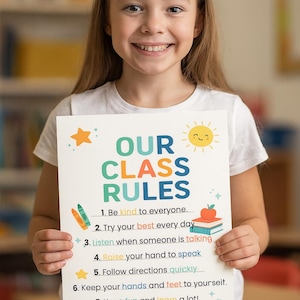 Editable Classroom Rules Poster Canva Template | Back to School Sign | Teacher Printable Wall Art for Kids | Instant Download PDF