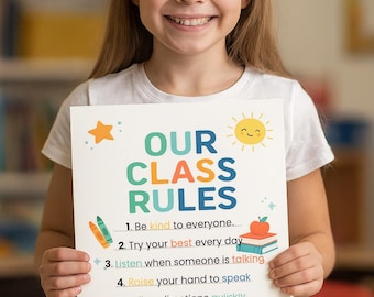 編集可能な教室ルールポスター：新学期の先生用印刷可能（PDFダウンロード、8 x 10インチ）