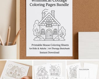 気まぐれなコテージの塗り絵：アートセラピースケッチブック（すぐにダウンロード）