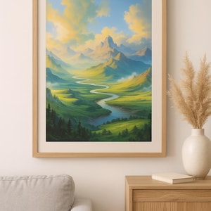 Morning Serenity Mountain & River Landscape Wall Art