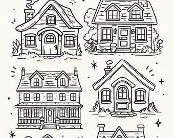 気まぐれなコテージハウスのぬり絵：おとぎ話のスケッチアート（デジタルダウンロード）