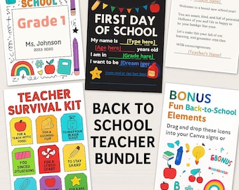 編集可能な教師用バンドル：Canva のサイン、文字、サバイバルキット（デジタルダウンロード）