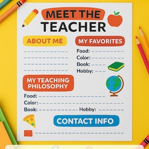 Editable Meet the Teacher Template: Back to School Introduction Form (PDF Download 8x10in)